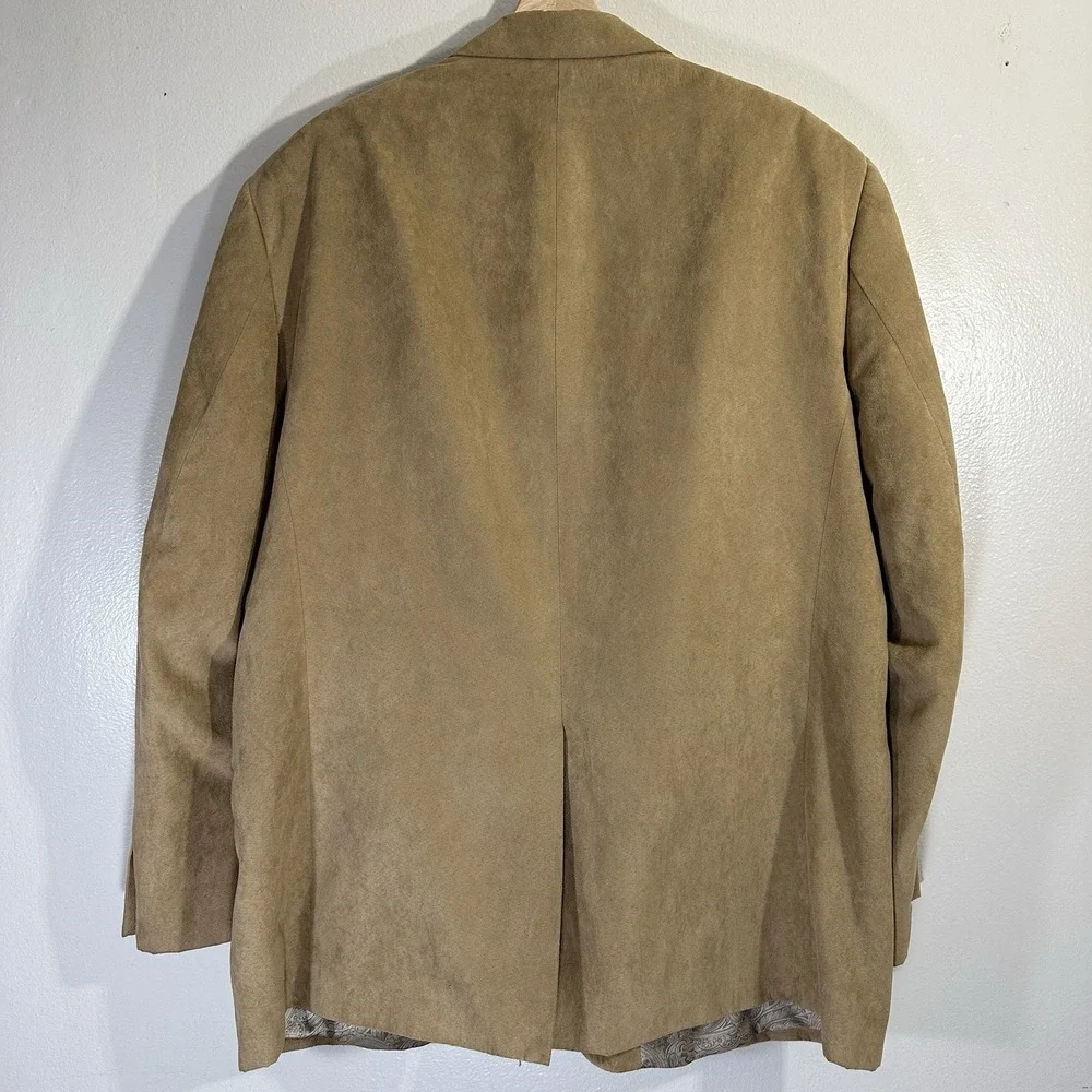 Chaps Men's 46R Sport Coat Tan Paisley Lined Blazer Faux‎ Suede 70s Retro